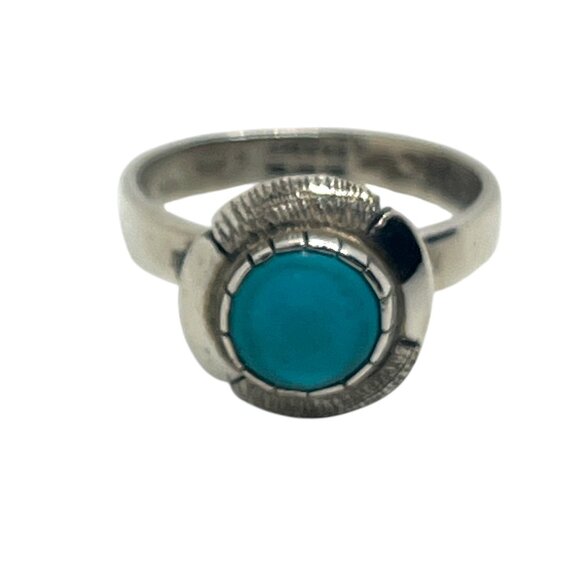 VINTAGE 925 STERLING TURQUOISE STONE RING ROUND DOMED  VINTAGE 925 STERLING TURQUOISE STONE RING ROUND DOMED SOUTHWESTERN NATIVE 6.5